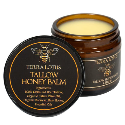 Terra Lotus Organic Grass-Fed Beef Tallow Balm With Raw Honey - Moisturizing Cream For Soft, Smooth Skin - Handmade All-Natural Moisturizer (2 Oz, Citrus)