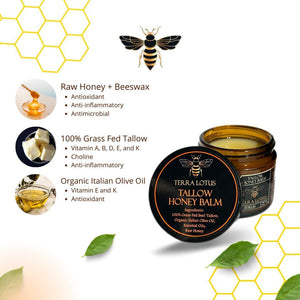 Terra Lotus Organic Grass-Fed Beef Tallow Balm With Raw Honey - Moisturizing Cream For Soft, Smooth Skin - Handmade All-Natural Moisturizer (2 Oz, Lavender)