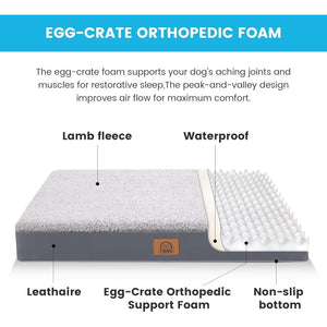 Orthopedic Dog Bed for Large Dogs with Washable Cover Egg Crate Foam Anti Slip Bottom Plush Mat Grey
