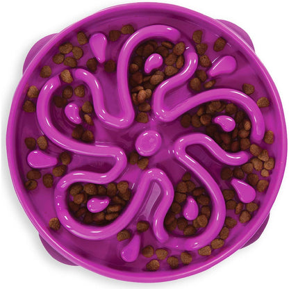 Outward Hound Fun Feeder Slo Bowl, Large Purple Dog Bowl, 4 Cups, Slow Eating Anti-Choke Design