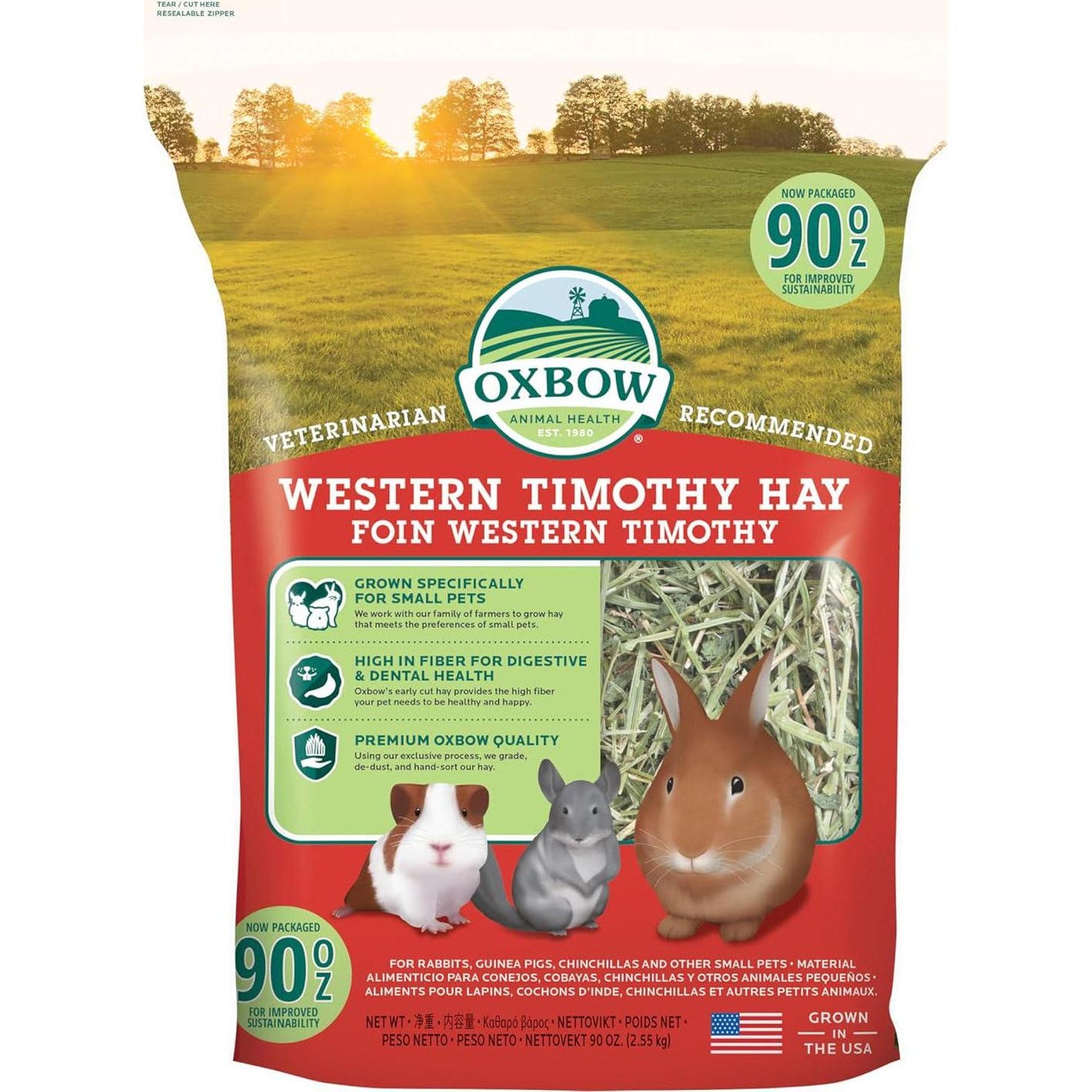 Oxbow Western Timothy Hay 90 oz All Natural Grass for Guinea Pigs Rabbits Chinchillas and Hamsters