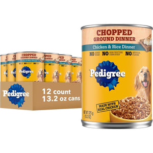 Pedigree Adult Wet Dog Food Chopped Ground Chicken and Rice Flavor 13.2 oz Cans Pack of 12