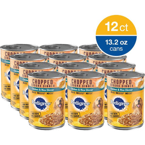 Pedigree Adult Wet Dog Food Chopped Ground Chicken and Rice Flavor 13.2 oz Cans Pack of 12