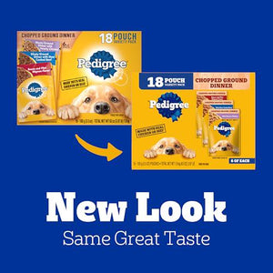 Pedigree Adult Wet Dog Food Chopped Ground Dinner Variety Pack 3.5 oz Pouches Pack of 18