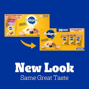 Pedigree Chopped Ground Dinner Wet Dog Food Variety Pack 3.5 oz Pouches Pack of 30