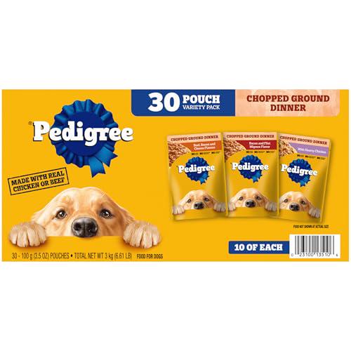 Pedigree Chopped Ground Dinner Wet Dog Food Variety Pack 3.5 oz Pouches Pack of 30