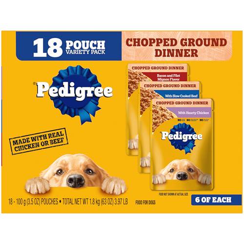 Pedigree Adult Wet Dog Food Chopped Ground Dinner Variety Pack 3.5 oz Pouches Pack of 18