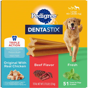 Pedigree Dentastix Dental Treats, Large Dog Variety Pack, 51 Treats, Beef, Original, Fresh Flavors, 2.73 lb