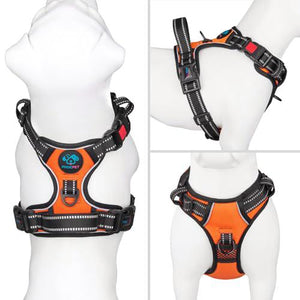 Phoepet No Pull Reflective Dog Harness Medium Orange with Handle 2 Metal Rings 3 Buckles Easy Wear