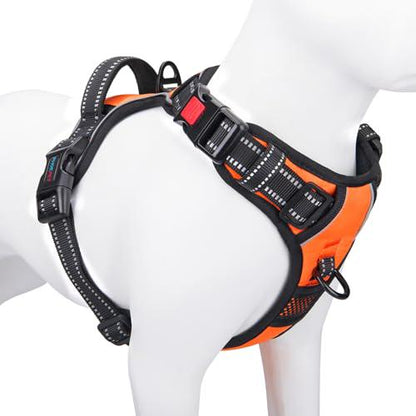 Phoepet No Pull Reflective Dog Harness Medium Orange with Handle 2 Metal Rings 3 Buckles Easy Wear