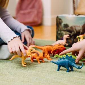 PlayVibe Dinosaur Toy Set, 12 Realistic Small Dinos + Metal Storage Box & Soft Dino, Ages 3–7 Gift