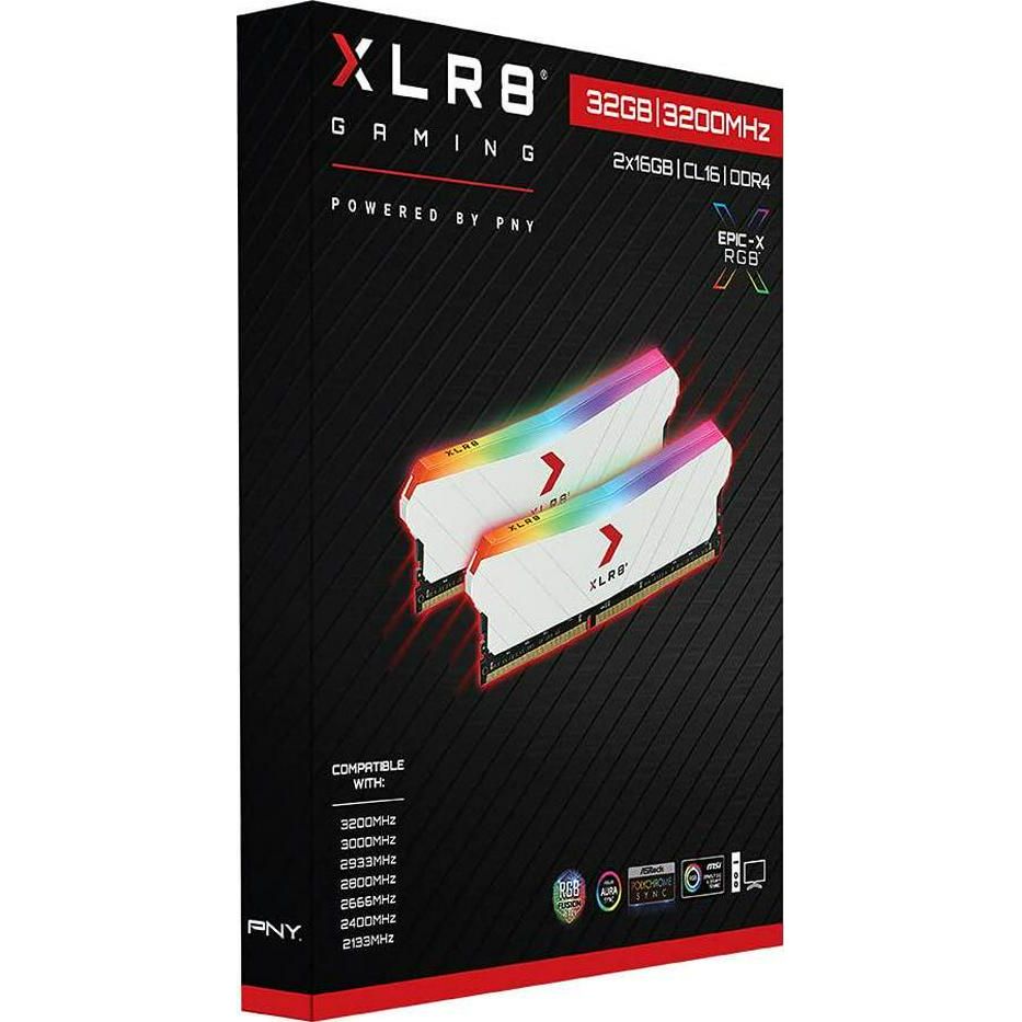 PNY XLR8 Gaming 32GB (2x16GB) DDR4 DRAM 3200MHz (PC4-25600) CL16 1.35V RGB Dual Channel Desktop (DIMM) Memory White Edition MD32GK2D4320016XWRGB,