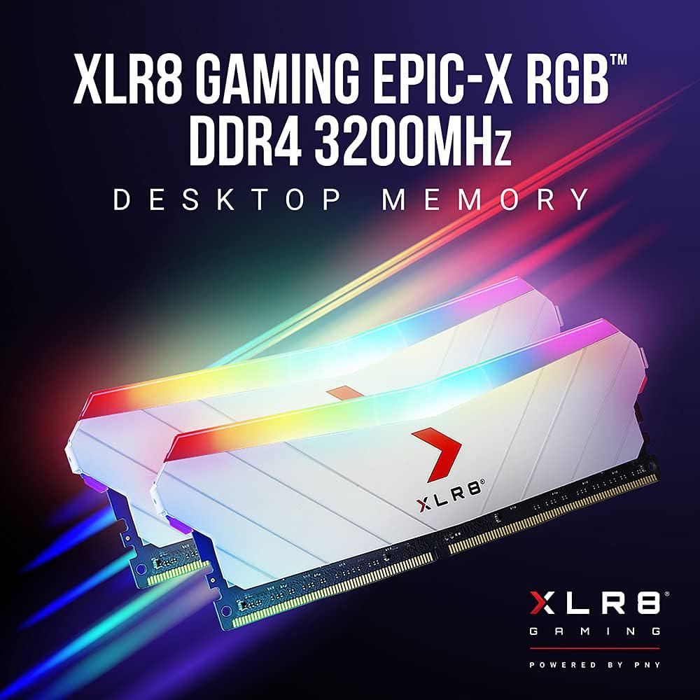 PNY XLR8 Gaming 32GB (2x16GB) DDR4 DRAM 3200MHz (PC4-25600) CL16 1.35V RGB Dual Channel Desktop (DIMM) Memory White Edition MD32GK2D4320016XWRGB,