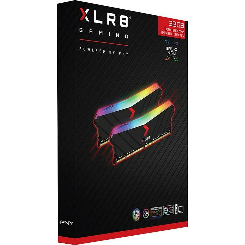 PNY XLR8 Gaming 32GB (2x16GB) DDR4 DRAM 3600MHz (PC4-28800) CL18 1.35V RGB Dual Channel Desktop (DIMM) Memory MD32GK2D4360018XRGB,