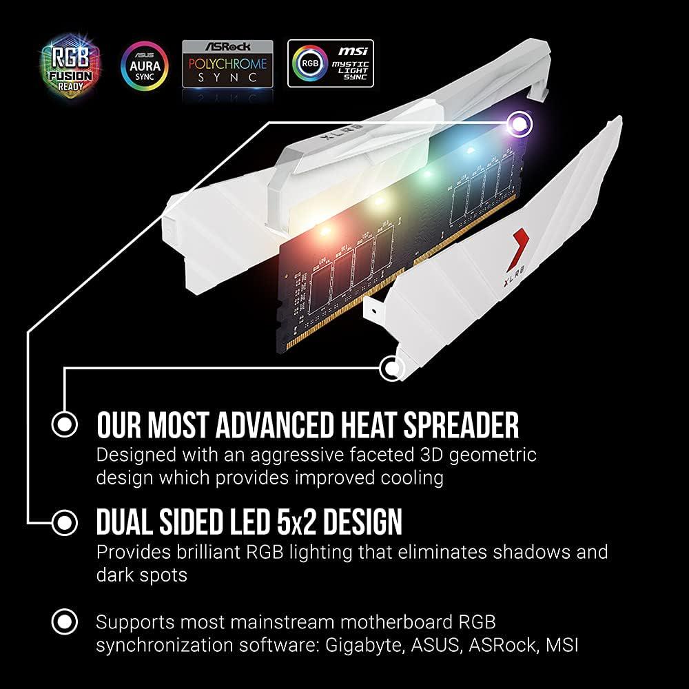 PNY XLR8 Gaming 32GB (2x16GB) DDR4 DRAM 3200MHz (PC4-25600) CL16 1.35V RGB Dual Channel Desktop (DIMM) Memory White Edition MD32GK2D4320016XWRGB,