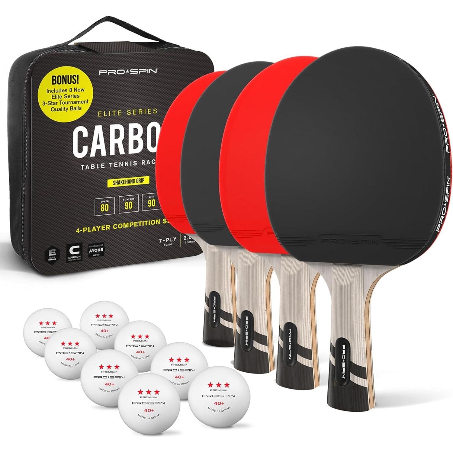 PRO SPIN Ping Pong Paddles - Professional Level Table Tennis Rackets With Carbon Fiber For Superior Control | 7-Ply Blade, Premium Rubber, 2.0mm Sponge | Includes Protector Case,850040710298