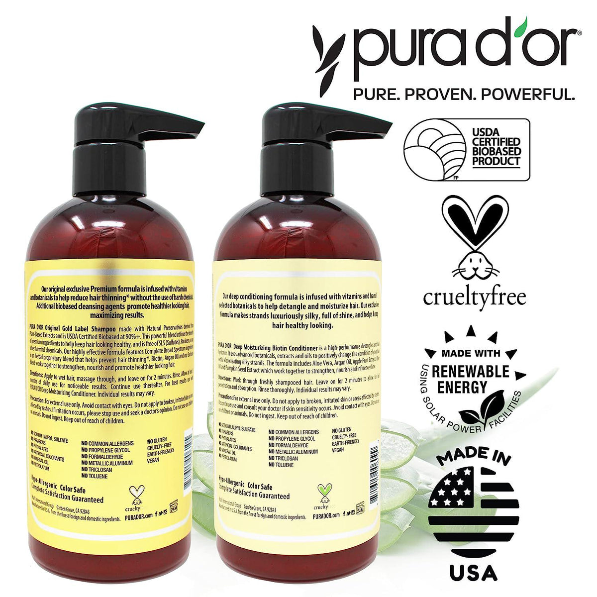 PURA D'OR PURA D'OR Anti-Thinning Biotin Shampoo And Deep Moisturizing Conditioner Original Gold Label Set (16oz X2) Natural Earthy Scent, CLINICALLY TESTED Effective Results, DHT Blocker Thickening, Women And Men