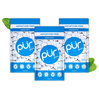 Pur Gum, Aspartame-Free Chewing Gum, 100% Xylitol, Natural Peppermint Flavor, 55 Pieces, Pack of 3