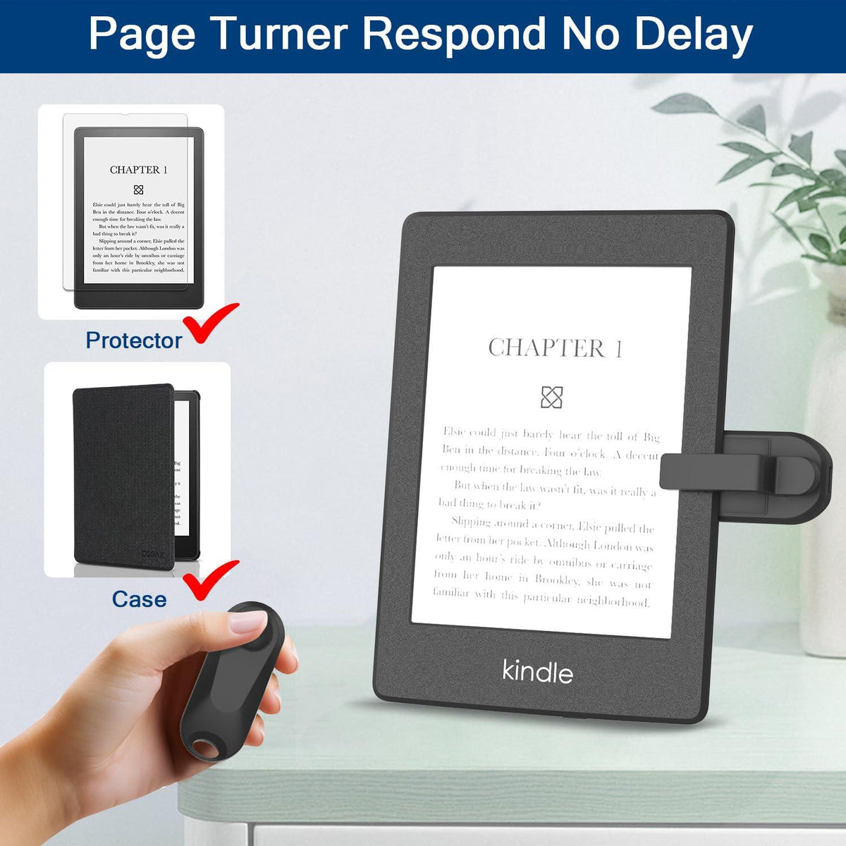 Page Turner Remote With Stand For Kindle, Clicker Page Turner For Kindle Paperwhite Kobo EReaders Reading Accessories And Non-Bluetooth Touchable Devices,