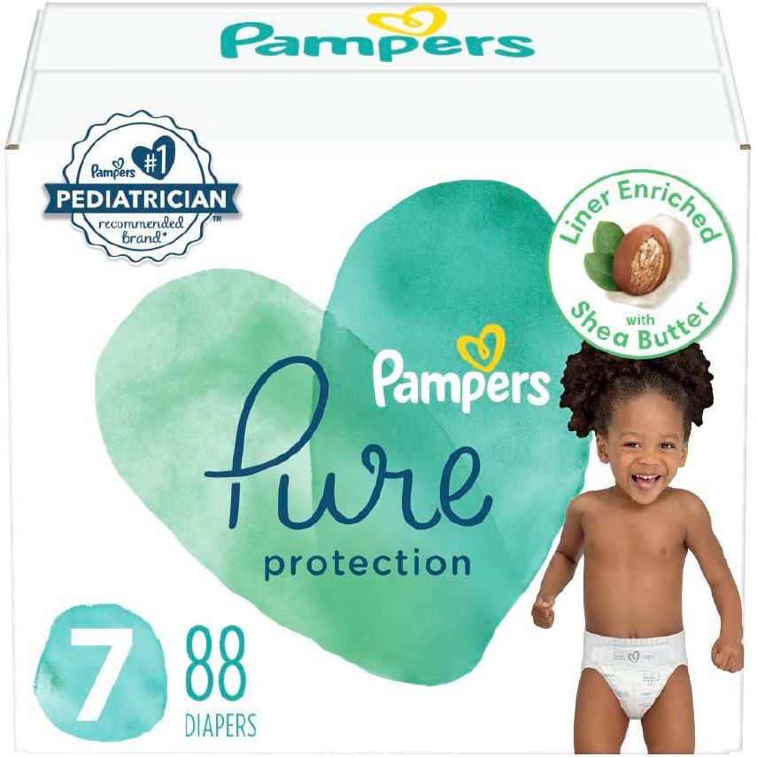 Pampers Baby Diapers - Pure Protection - Size 7, One Month Supply (88 Count), Hypoallergenic Premium Disposable Diaper,