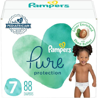 Pampers Baby Diapers - Pure Protection - Size 7, One Month Supply (88 Count), Hypoallergenic Premium Disposable Diaper,