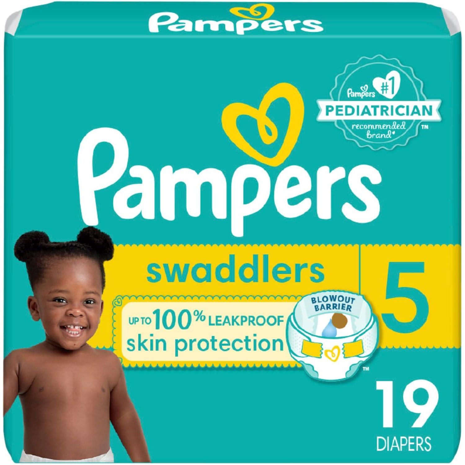 Pampers Baby Diapers - Swaddlers - Size 5, 19 Count, Ultra Soft Disposable Infant Diaper,