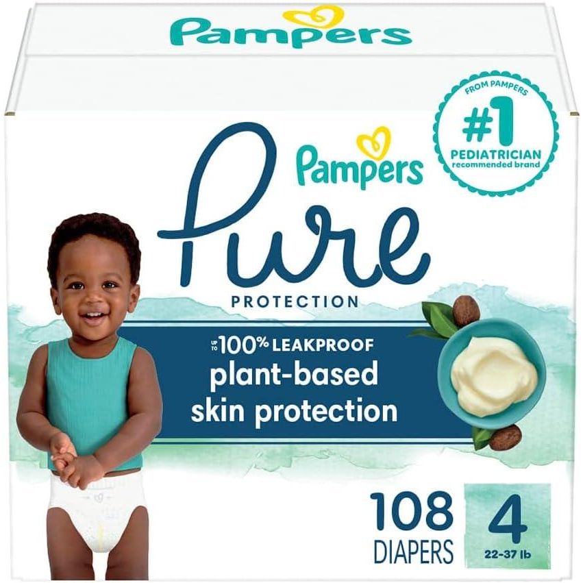 Pampers Pure Protection Diapers - Size 4, 108 Count, Hypoallergenic Premium Disposable Baby Diapers,