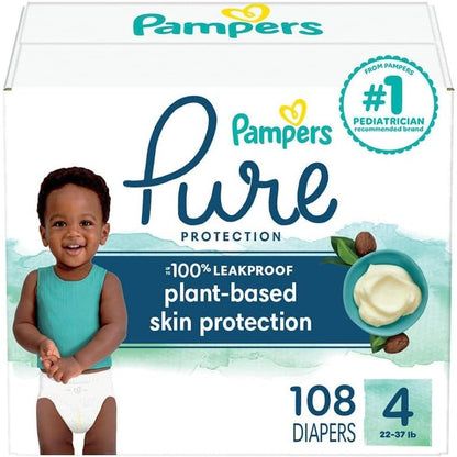 Pampers Pure Protection Diapers - Size 4, 108 Count, Hypoallergenic Premium Disposable Baby Diapers,