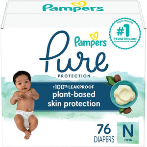 Pampers Pure Protection Diapers Newborn - Size 0, 76 Count, Hypoallergenic Premium Disposable Baby Diapers,