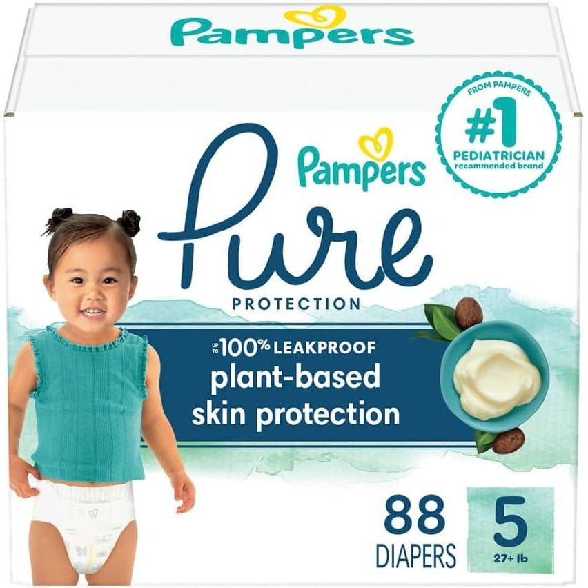 Pampers Pure Protection Diapers - Size 5, 88 Count, Hypoallergenic Premium Disposable Baby Diapers,