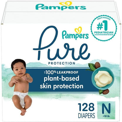 Pampers Pure Protection Diapers Newborn - Size 0, 128 Count, Hypoallergenic Premium Disposable Baby Diapers,