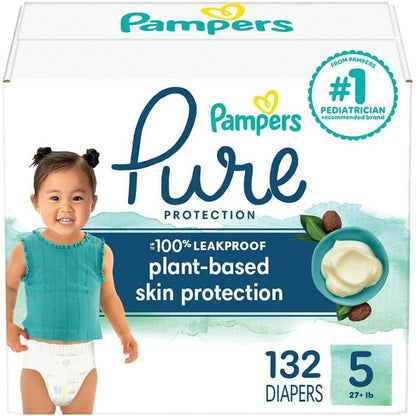 Pampers Pure Protection Diapers - Size 5, One Month Supply (132 Count), Hypoallergenic Premium Disposable Baby Diapers,