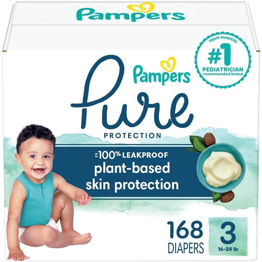 Pampers Pure Protection Diapers - Size 3, One Month Supply (168 Count), Hypoallergenic Premium Disposable Baby Diapers,