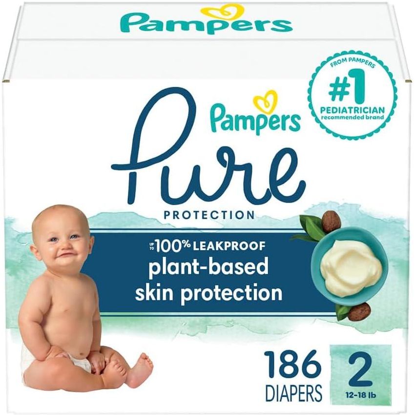 Pampers Pure Protection Diapers - Size 2, One Month Supply (186 Count), Hypoallergenic Premium Disposable Baby Diapers,