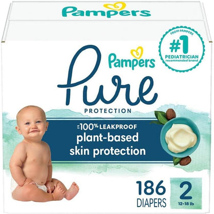 Pampers Pure Protection Diapers - Size 2, One Month Supply (186 Count), Hypoallergenic Premium Disposable Baby Diapers,