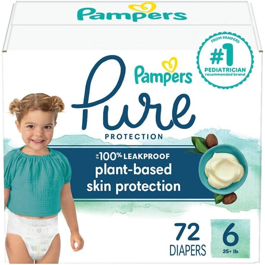 Pampers Pure Protection Diapers - Size 6, 72 Count, Hypoallergenic Premium Disposable Baby Diapers,