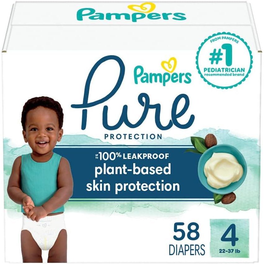 Pampers Pure Protection Diapers - Size 4, 58 Count, Hypoallergenic Premium Disposable Baby Diapers,