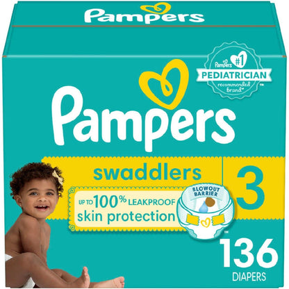 Pampers Swaddlers Diapers - Size 3, 136 Count, Ultra Soft Disposable Baby Diapers,