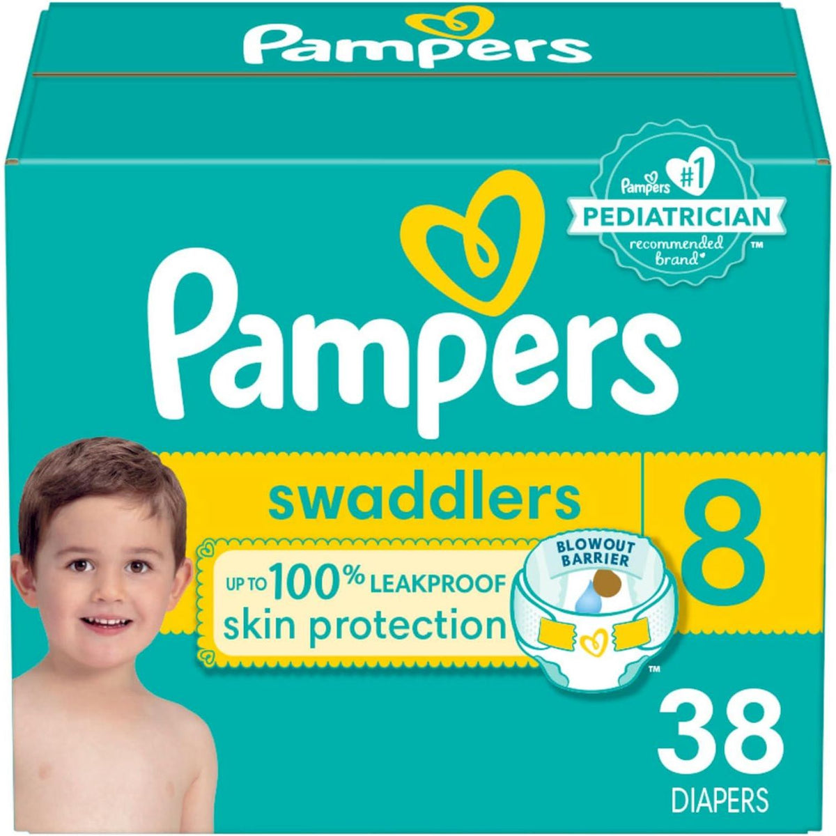 Pampers Swaddlers Diapers - Size 8, 38 Count, Ultra Soft Disposable Baby Diapers,