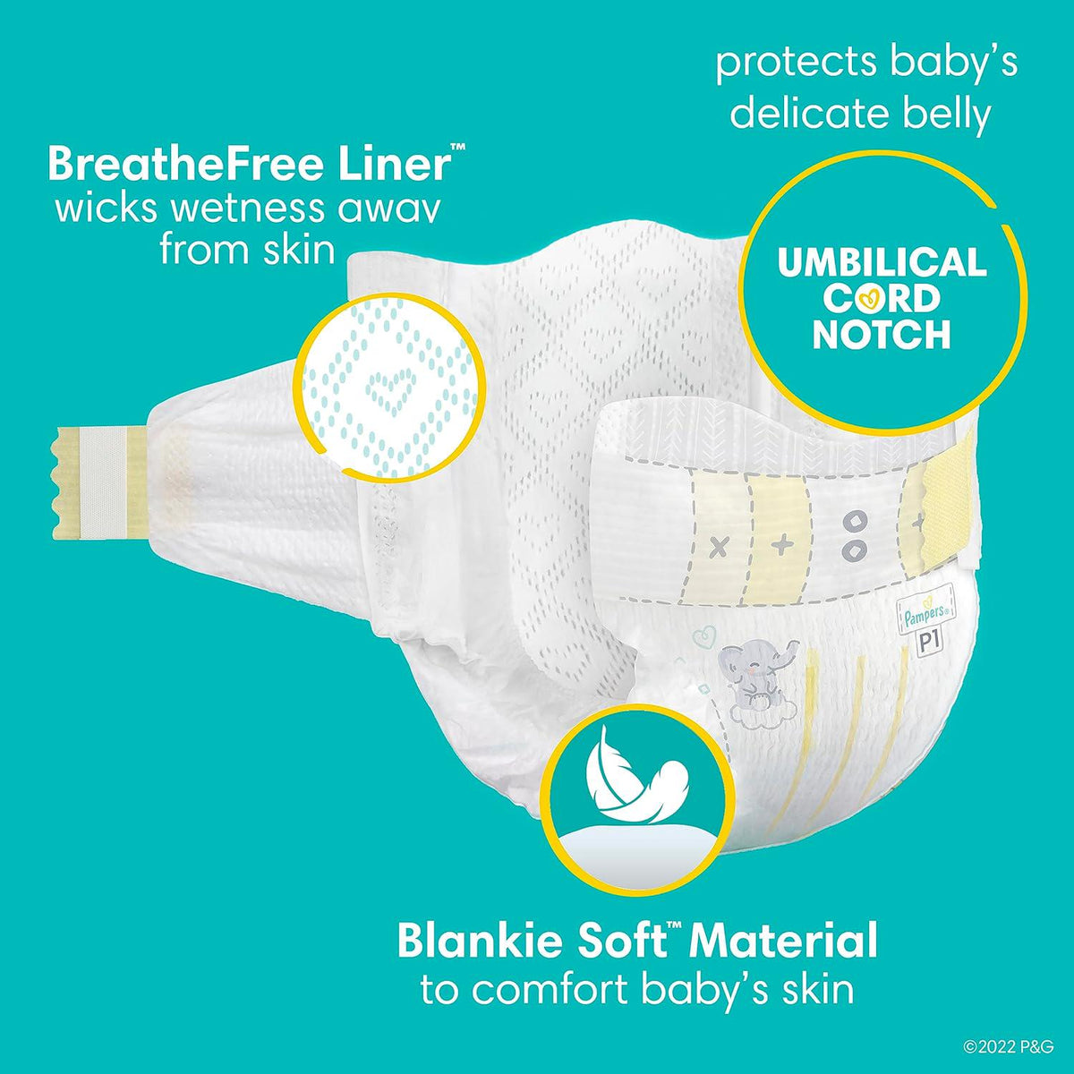 Pampers Swaddlers Diapers Preemie - Size P1, 27 Count, Ultra Soft Disposable Baby Diapers,