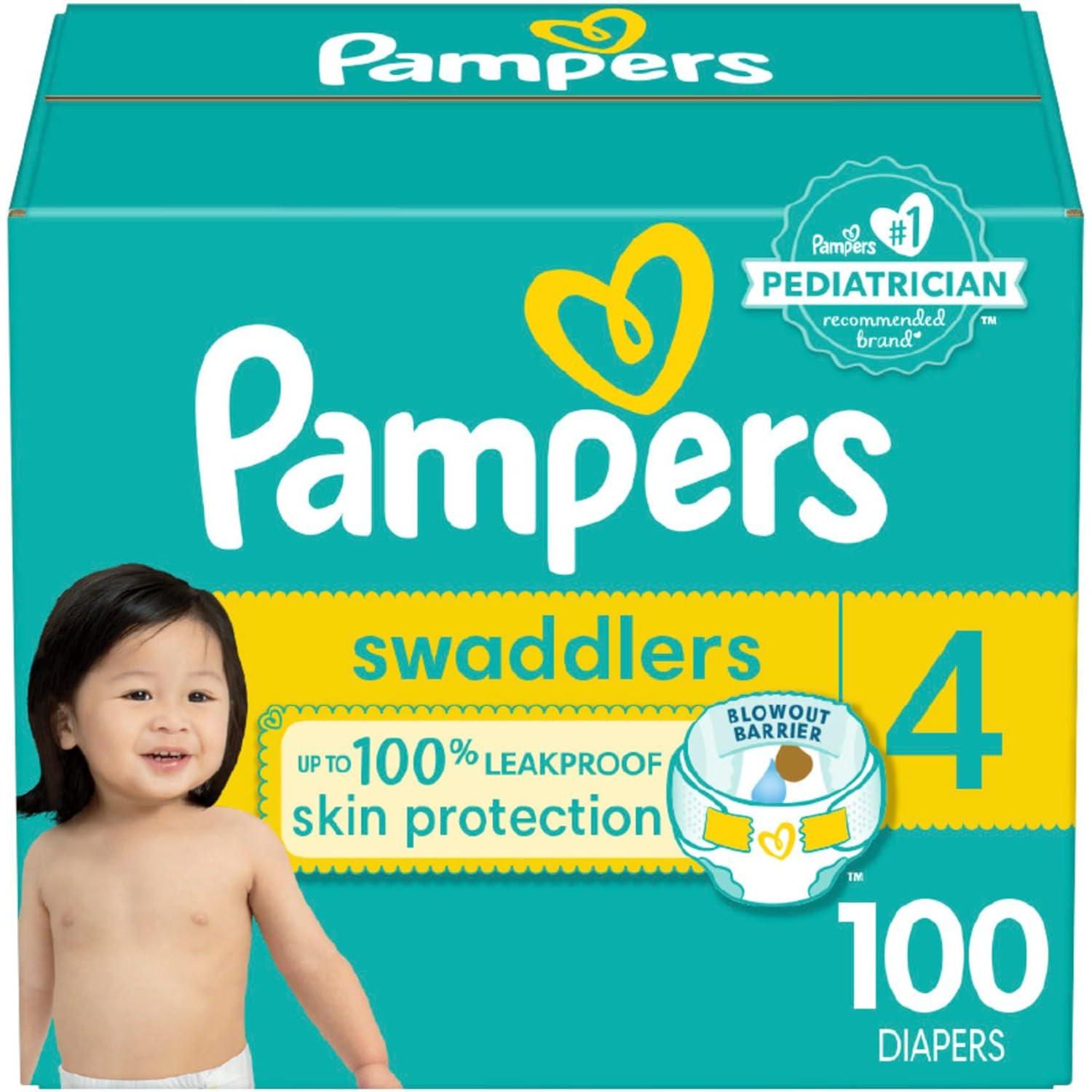 Pampers Swaddlers Diapers - Size 4, 100 Count, Ultra Soft Disposable Baby Diapers,