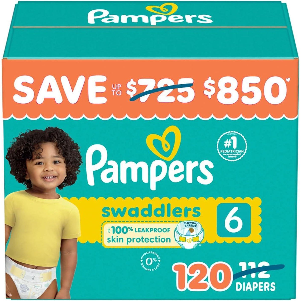 Pampers Swaddlers Diapers, Size 6 (35+ Pounds), 112 Count,