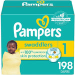 Pampers Swaddlers Diapers - Size 1, One Month Supply (198 Count), Ultra Soft Disposable Baby Diapers,
