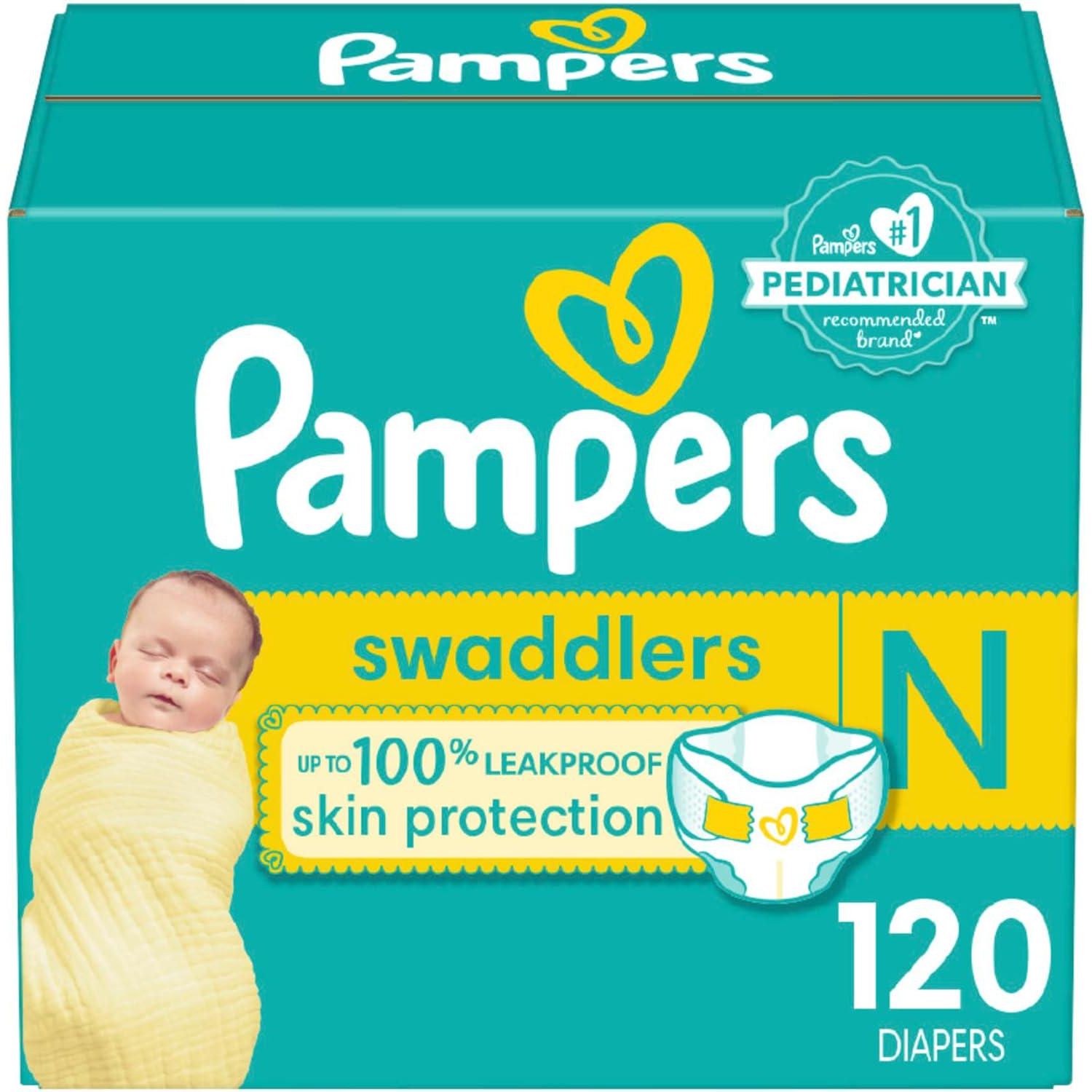 Pampers Swaddlers Diapers Newborn - Size 0, 120 Count, Ultra Soft Disposable Baby Diapers,