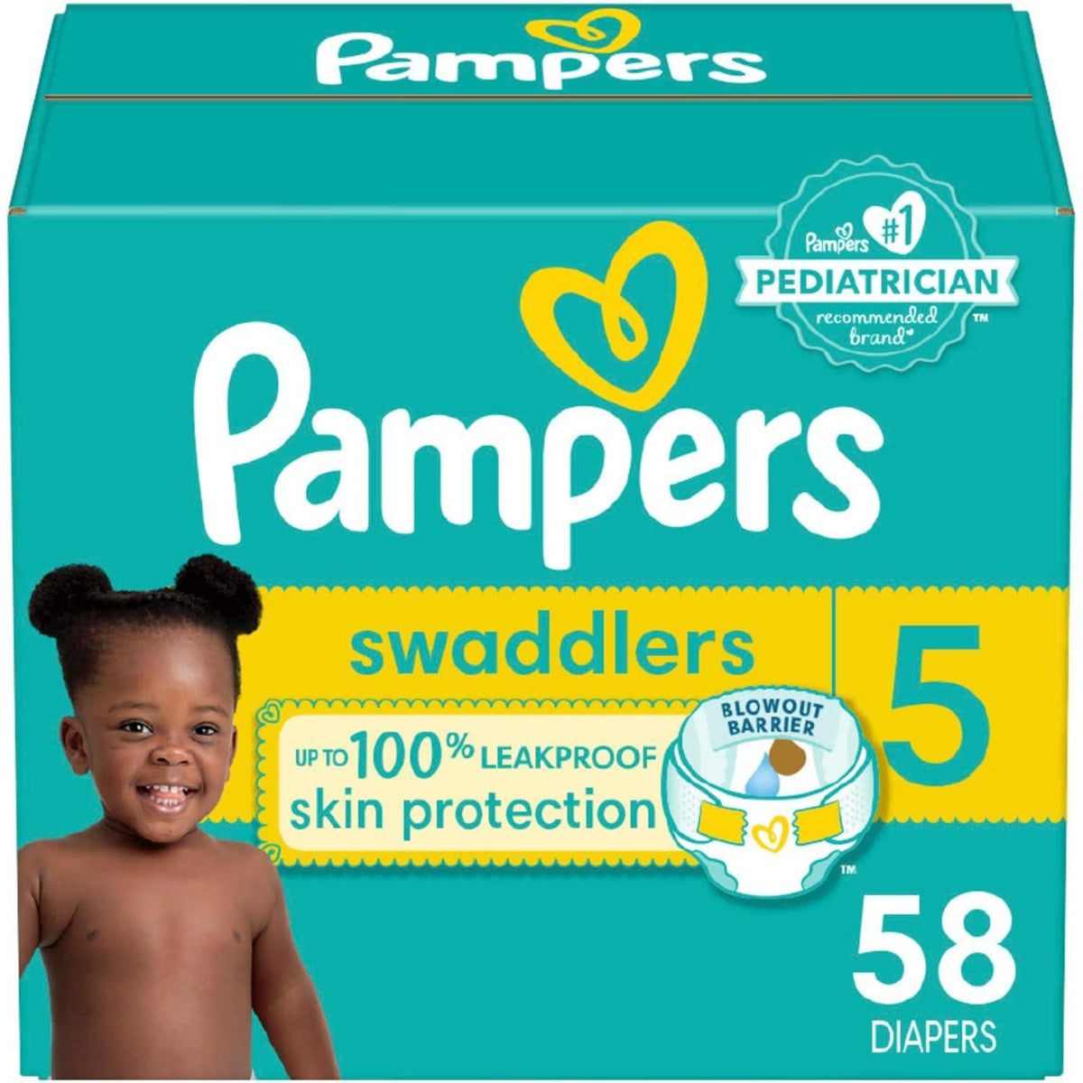 Pampers Swaddlers Diapers - Size 5, 58 Count, Ultra Soft Disposable Baby Diapers,