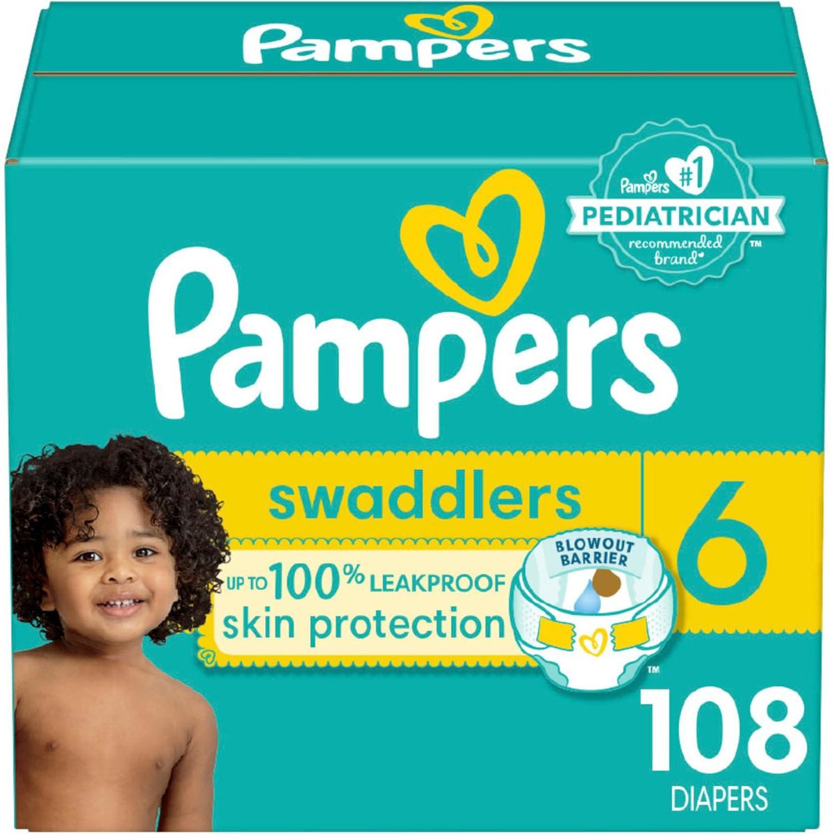Pampers Swaddlers Diapers - Size 6, One Month Supply (108 Count), Ultra Soft Disposable Baby Diapers,