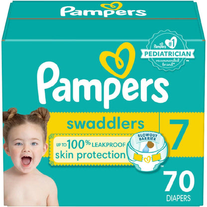 Pampers Swaddlers Diapers - Size 7, 70 Count, Ultra Soft Disposable Baby Diapers,