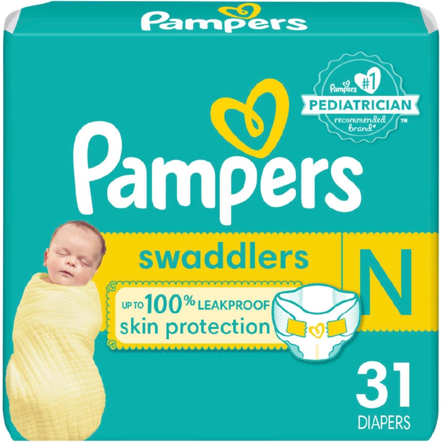 Pampers Swaddlers Diapers Newborn - Size 0, 31 Count, Ultra Soft Disposable Baby Diapers,