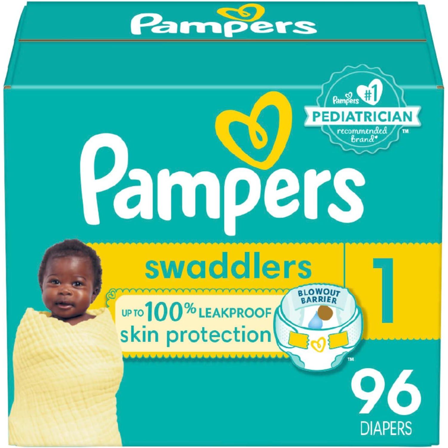 Pampers Swaddlers Diapers - Size 1, 96 Count, Ultra Soft Disposable Baby Diapers,