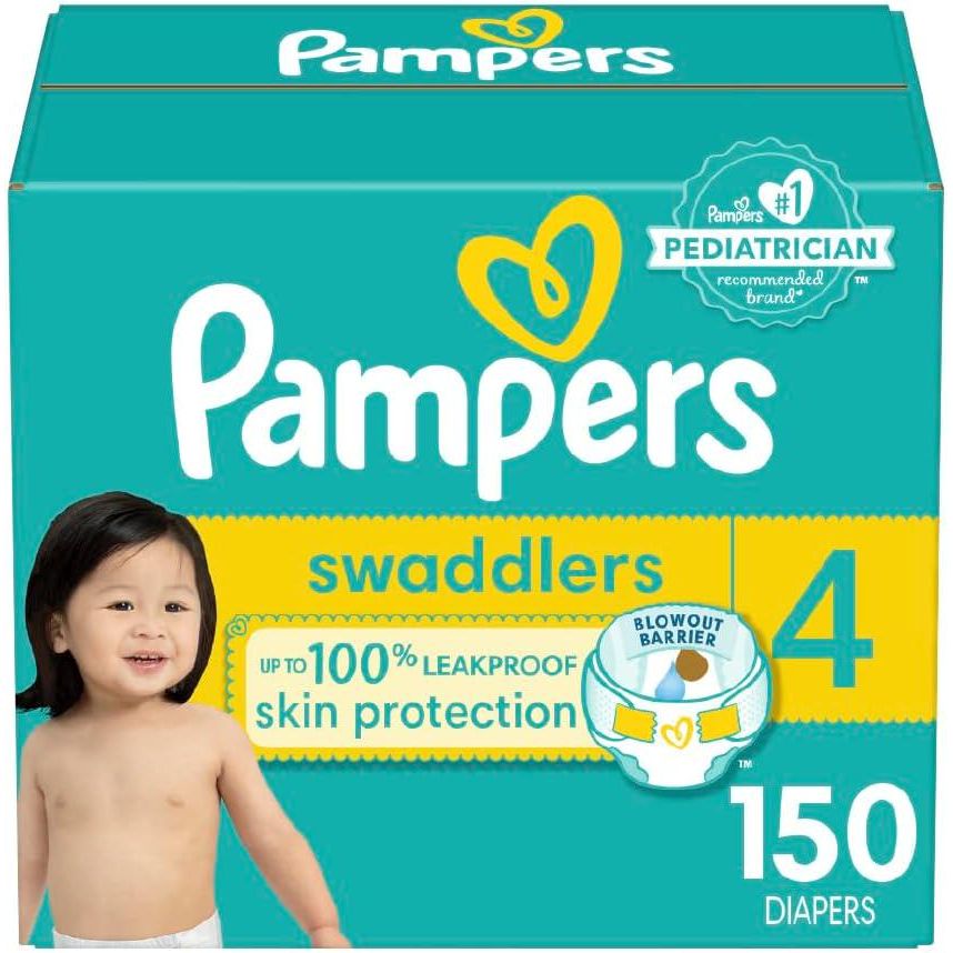 Pampers Swaddlers Diapers - Size 4, One Month Supply (150 Count), Ultra Soft Disposable Baby Diapers,